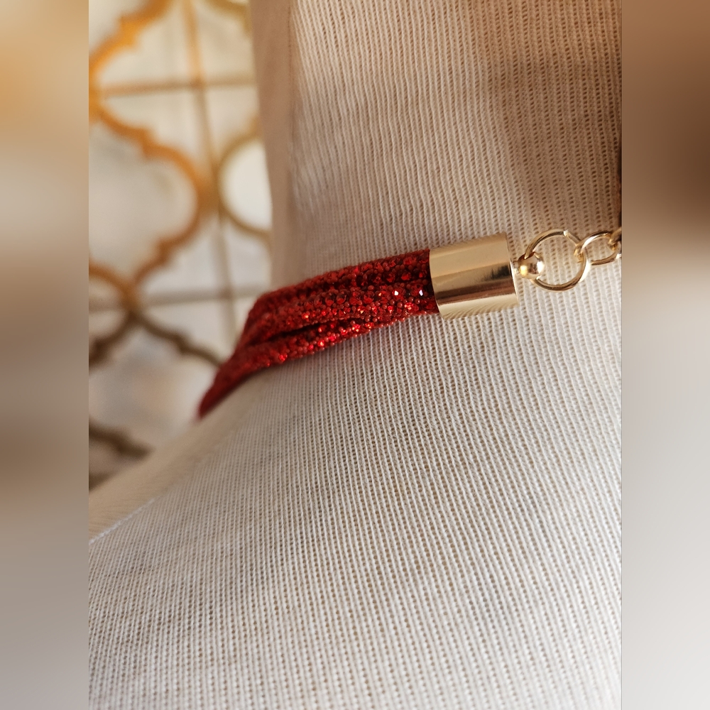 Elegant Multi Layered Sparkling Red Necklace - Picture 11 of 17